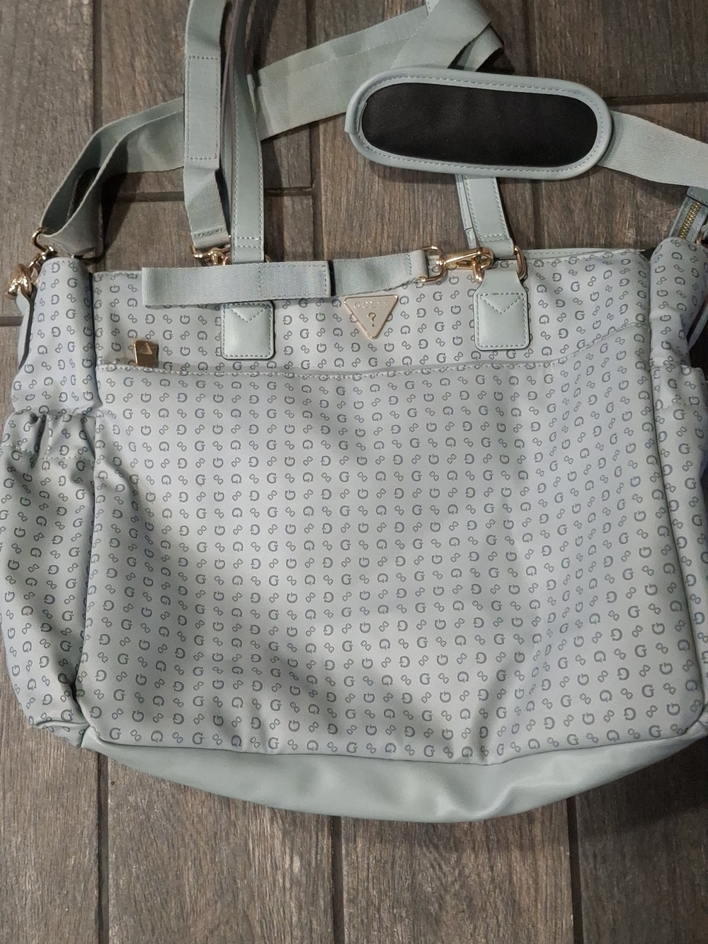 Guess Light Blue Baby Tote with Gold-Tone Hardware